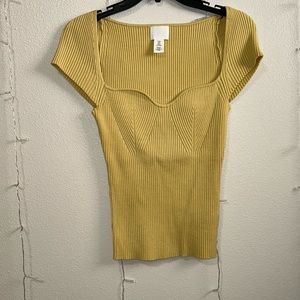 H&M Women’s Yellow Fitted Ribbed Knit Top